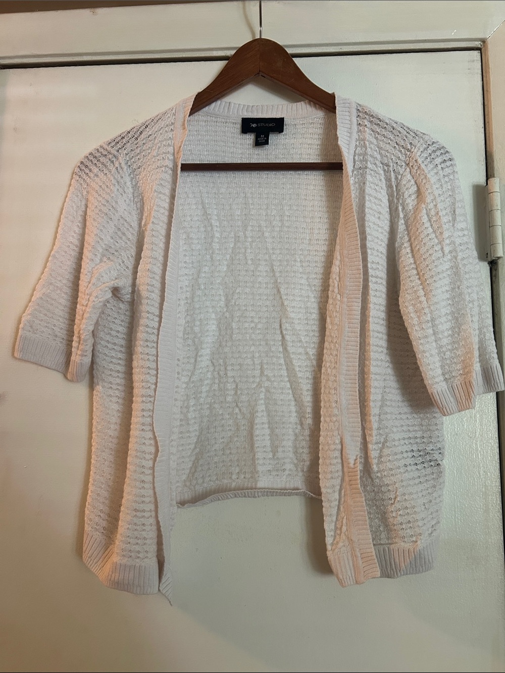 AB Studio White Open-Front Short Sleeve Cardigan